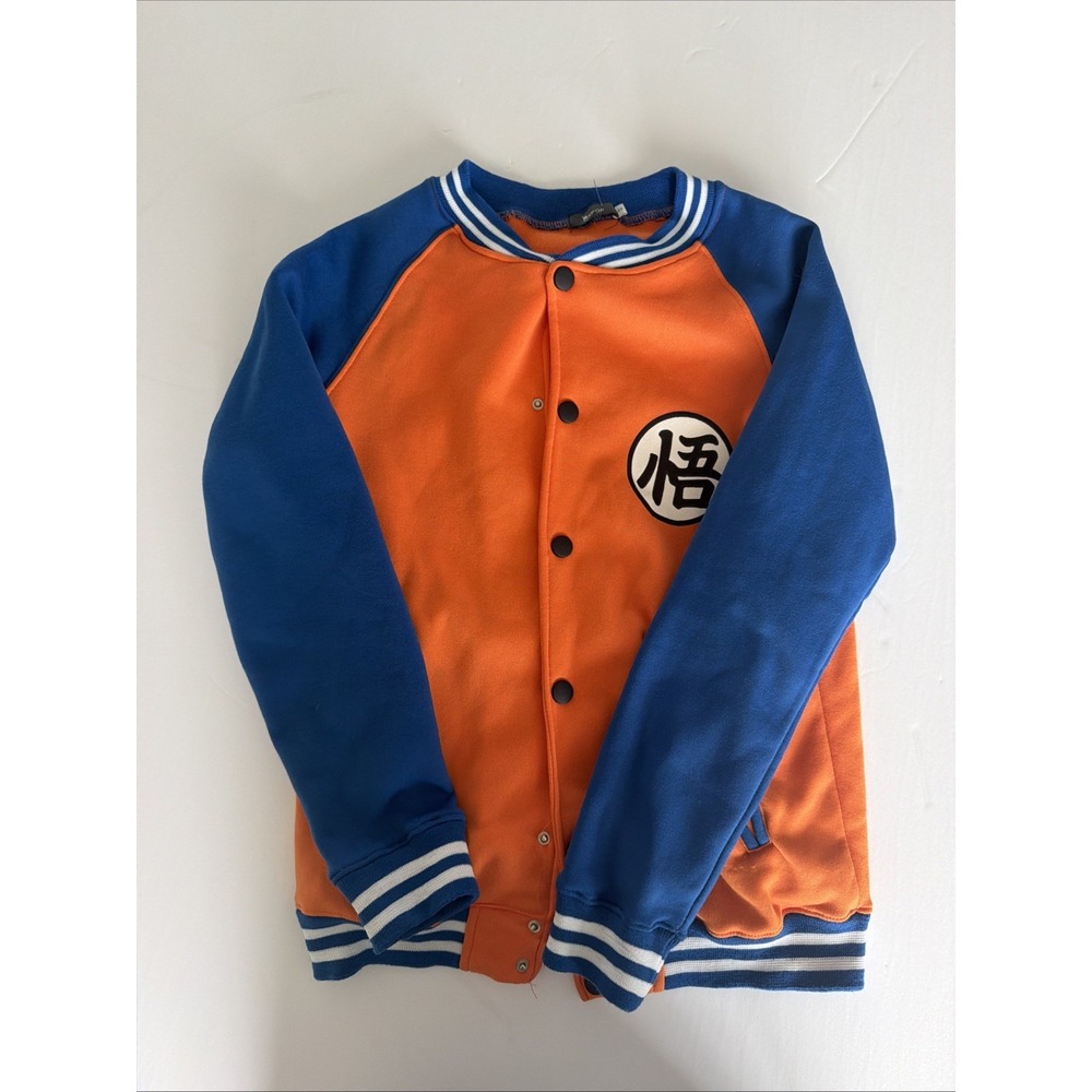 Dragon Ball Z Goku Kanji Varsity Jacket Orange Blue Anime Snap Front
